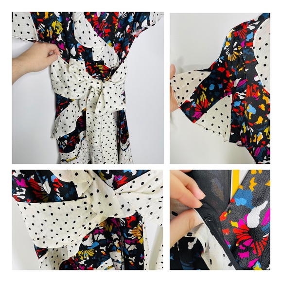 NWT Tanya Taylor - Bianka Mixed Print Wrap Mini Dress 6 - Picture 6 of 12